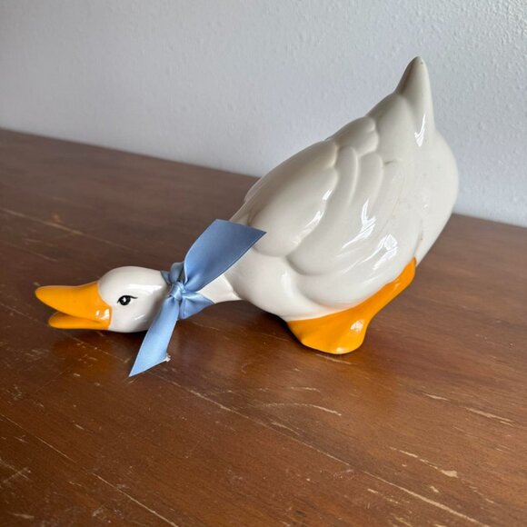 Vintage Ceramic Farmhouse Duck, Blue Ribbon Goose - Picture 1 of 8